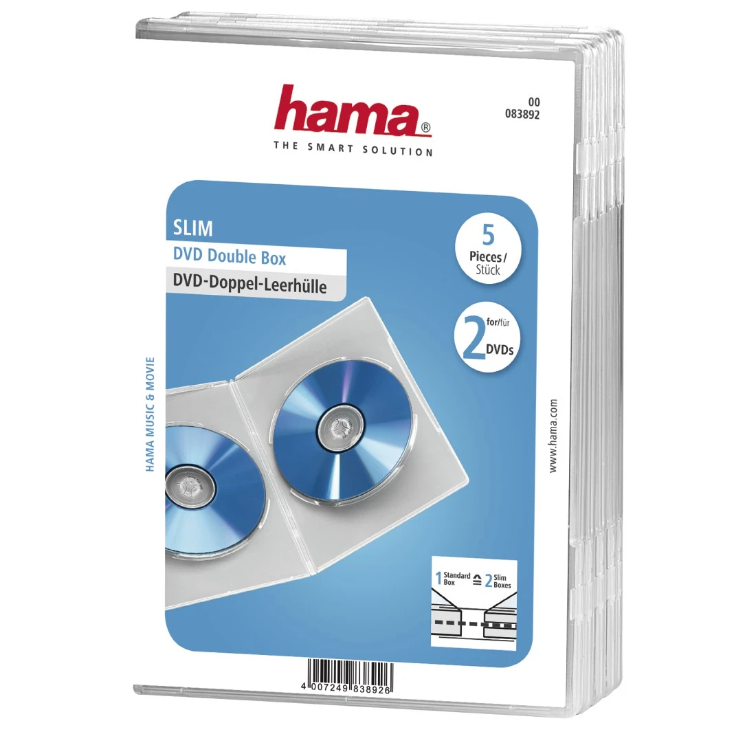 Hama Nordics | Slim DVD Double Jewel Case, pack of 5, transparent